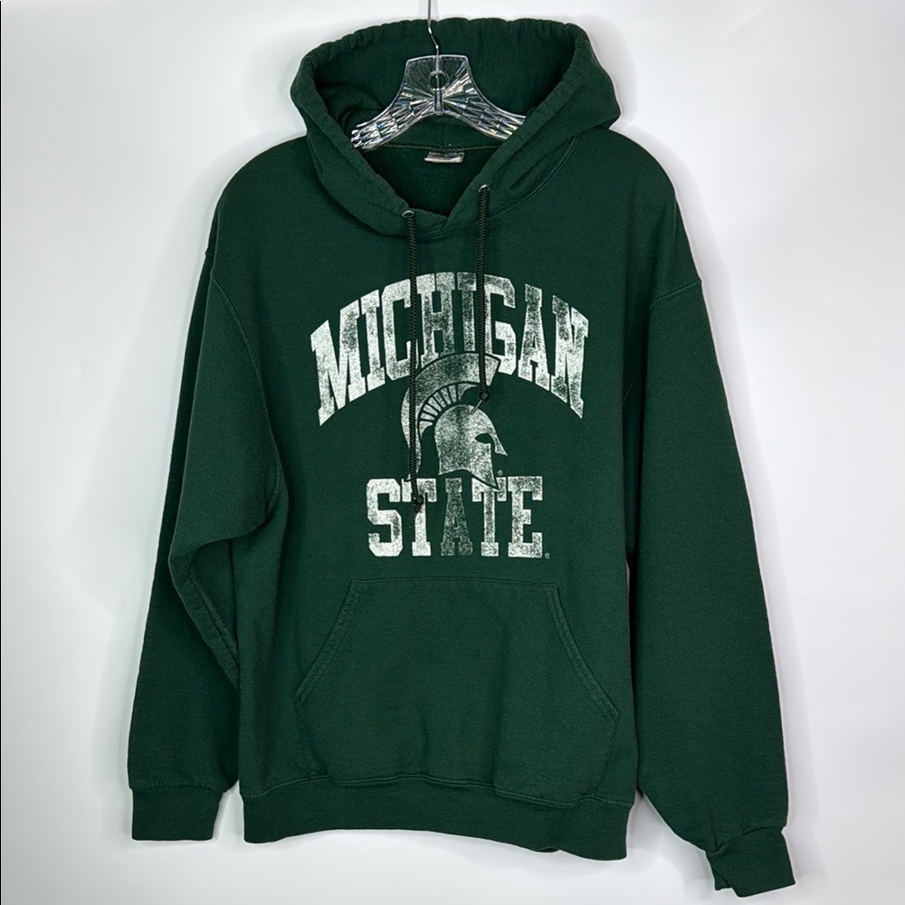 Vintage Jerzees Michigan State Green Hooded Sweatshirt Size Large